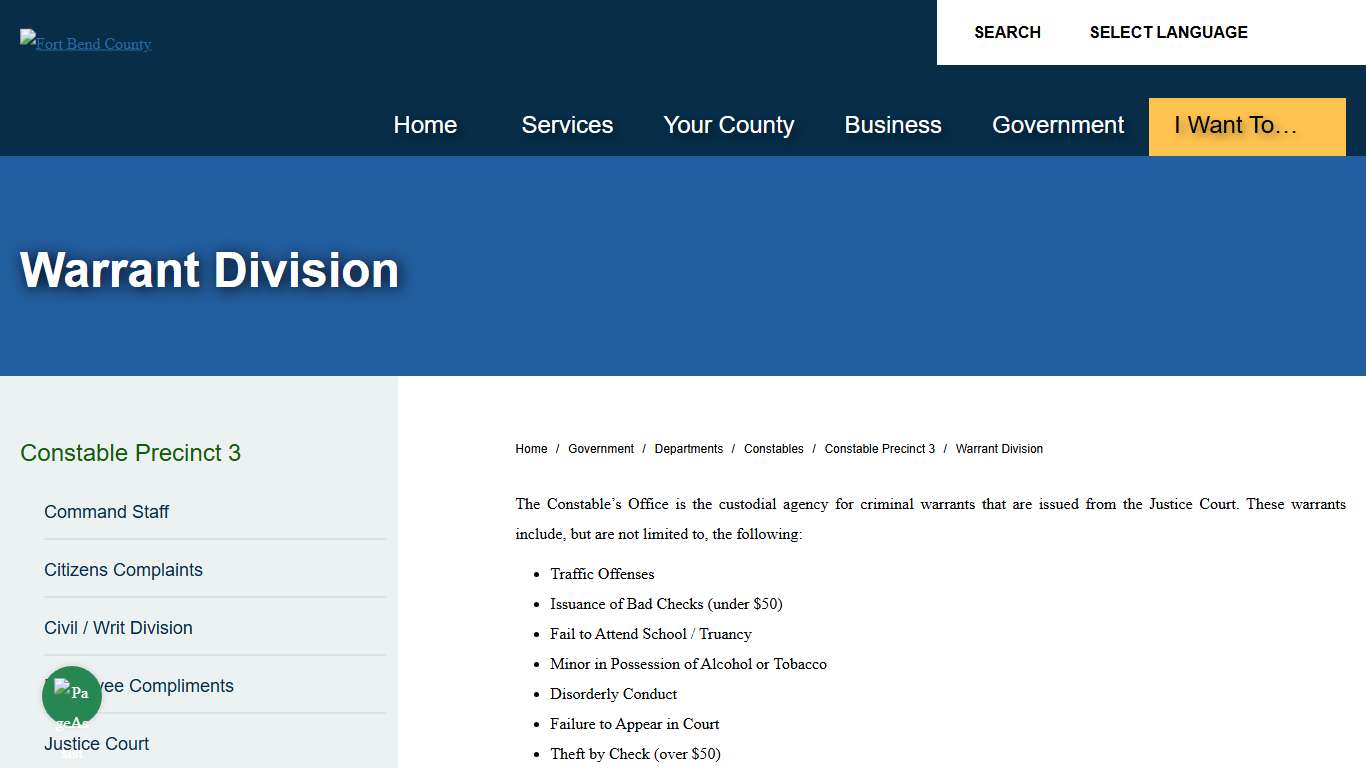 Warrant Division | Fort Bend County