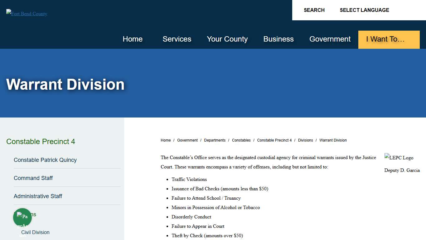 Warrant Division | Fort Bend County