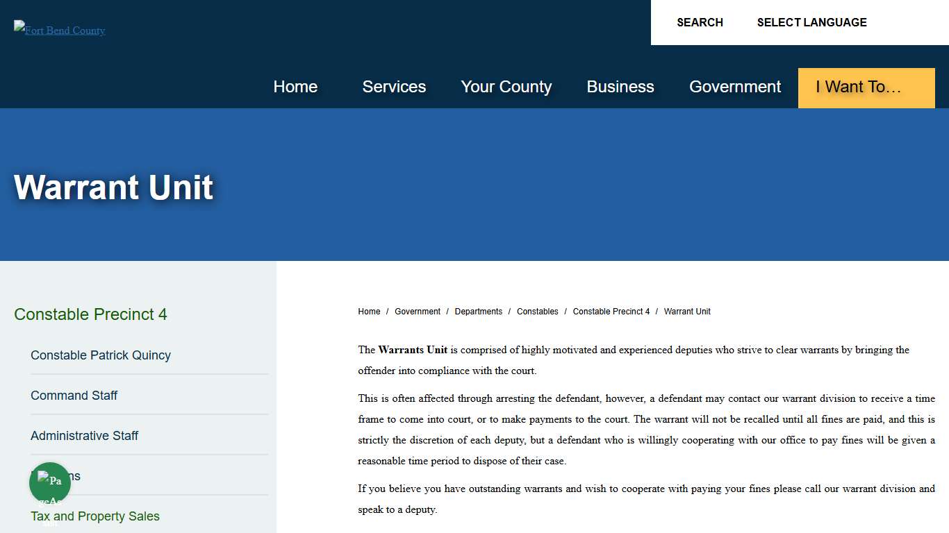 Warrant Unit | Fort Bend County